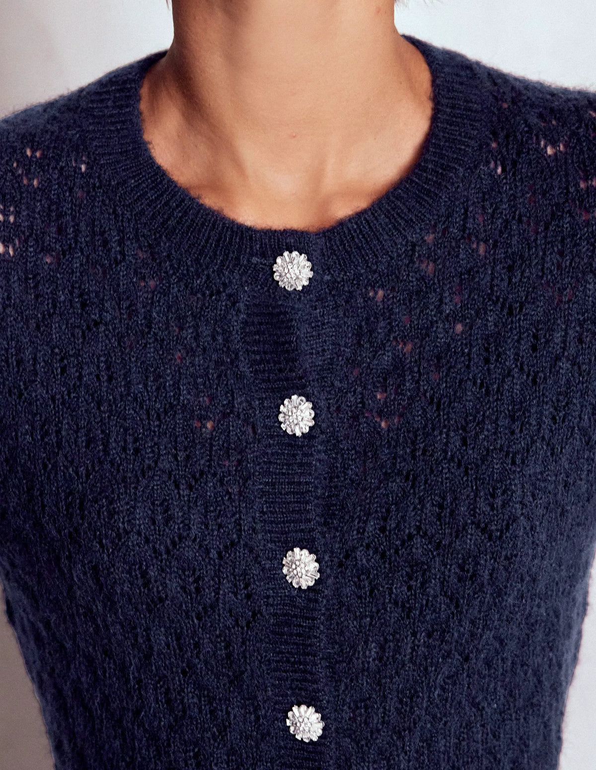 Jewel Button Cardigan-Navy