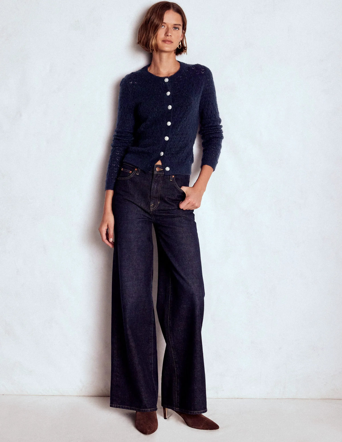 Jewel Button Cardigan-Navy