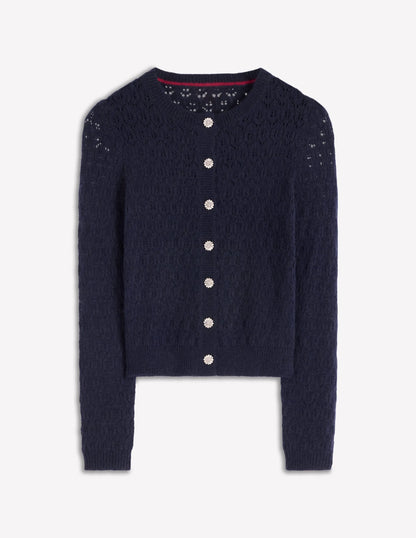 Jewel Button Cardigan-Navy