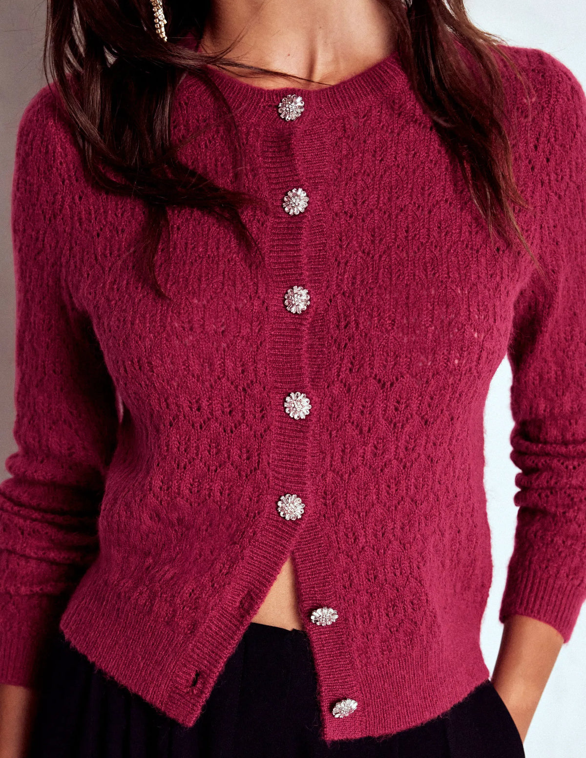 Jewel Button Cardigan-Ruby Red