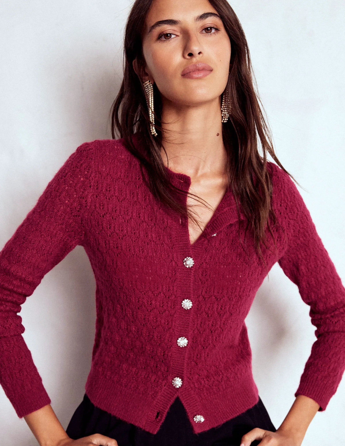 Jewel Button Cardigan-Ruby Red