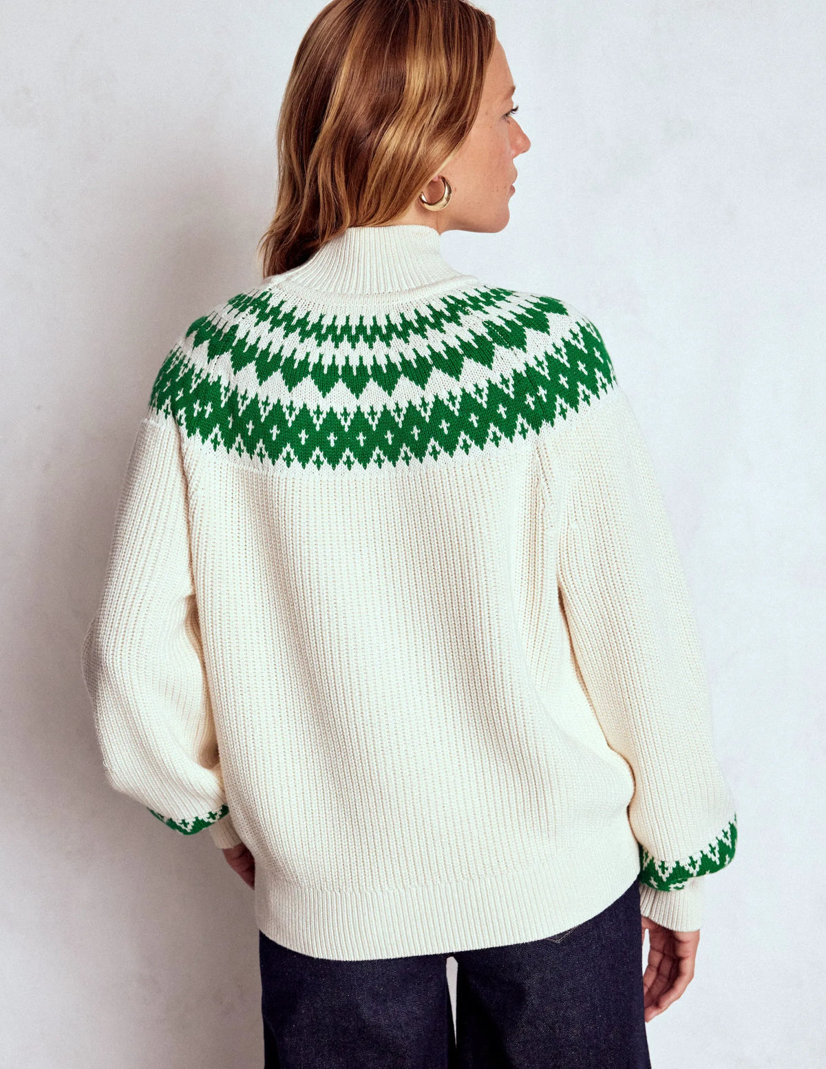 Bianca Cotton Ribbed Sweater-Warm Ivory Fair Isle