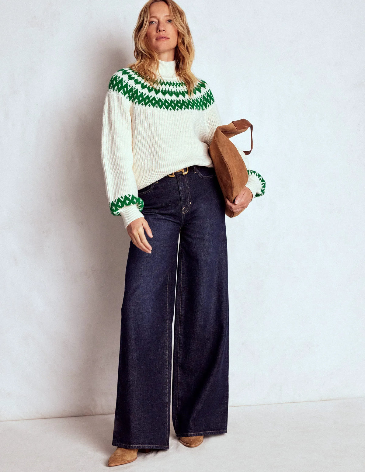 Bianca Cotton Ribbed Sweater-Warm Ivory Fair Isle