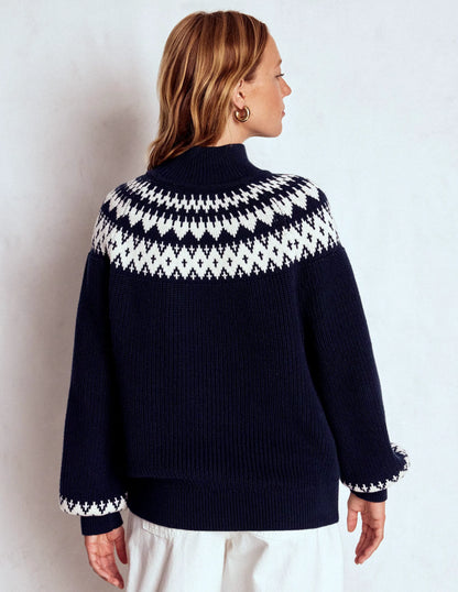 Bianca Cotton Ribbed Sweater-Navy Fair Isle
