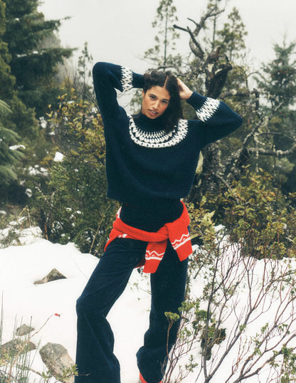 Bianca Cotton Ribbed Sweater-Navy Fair Isle
