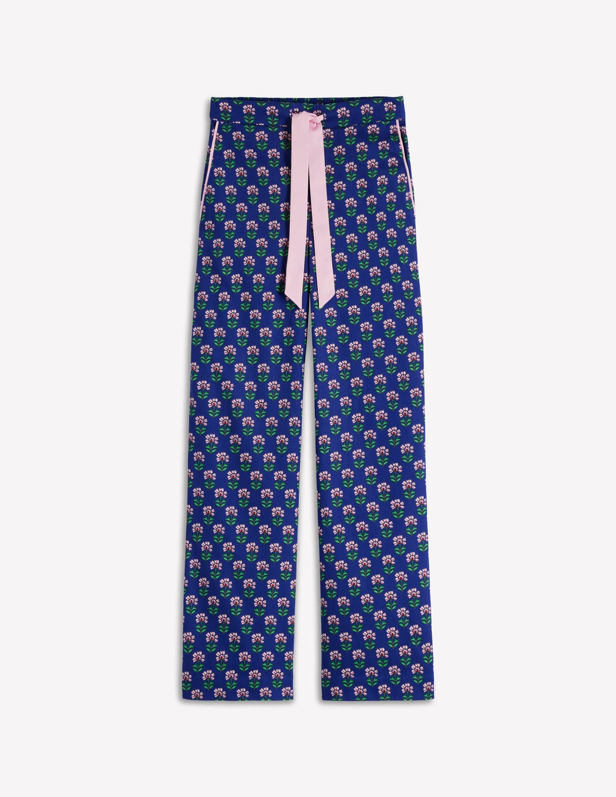 Cotton Pajama Pants-Bright Blue, Woodblock Flower