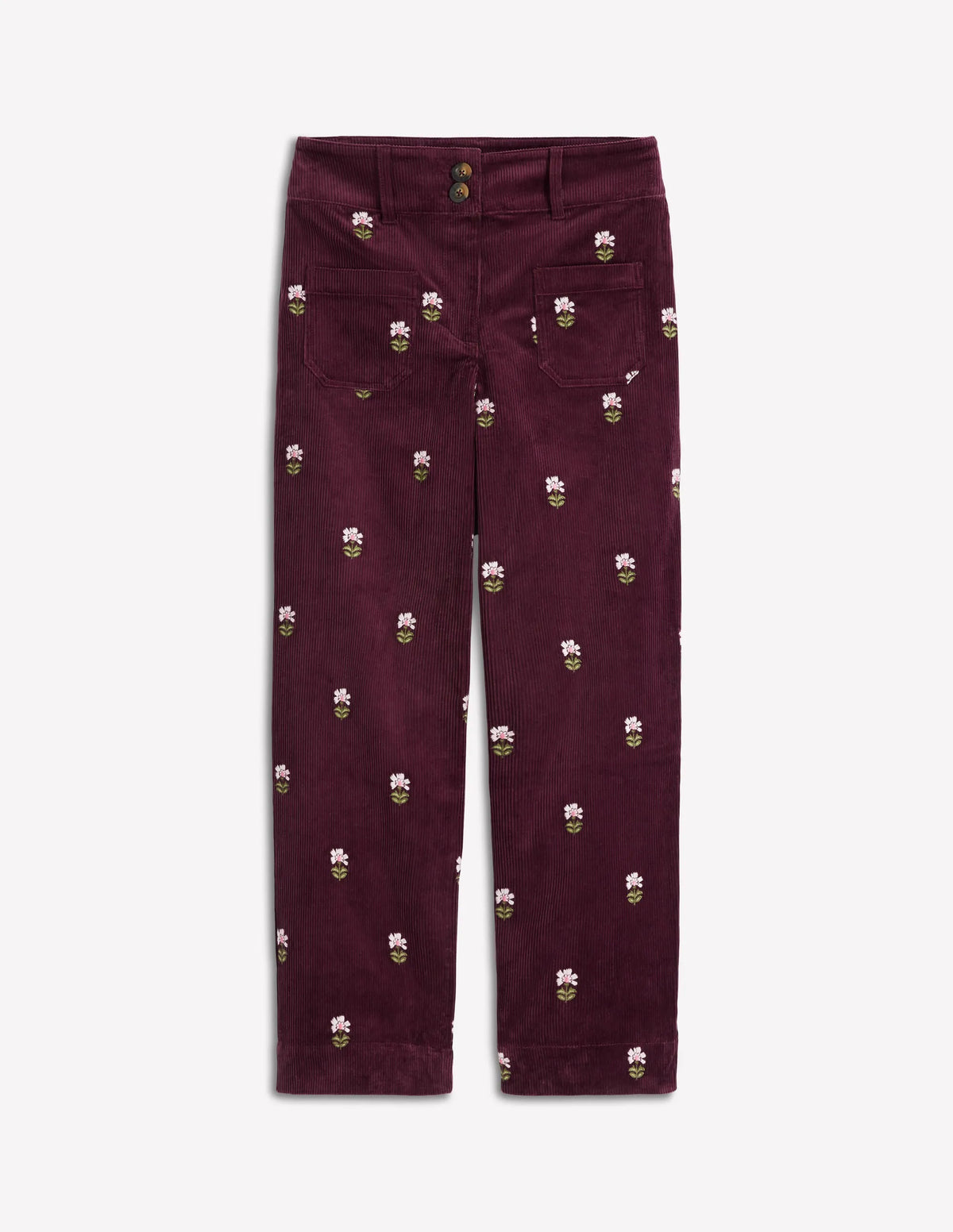 Primrose Cord Pants-Dark Cherry Embroidery
