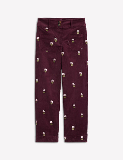 Primrose Cord Pants-Dark Cherry Embroidery