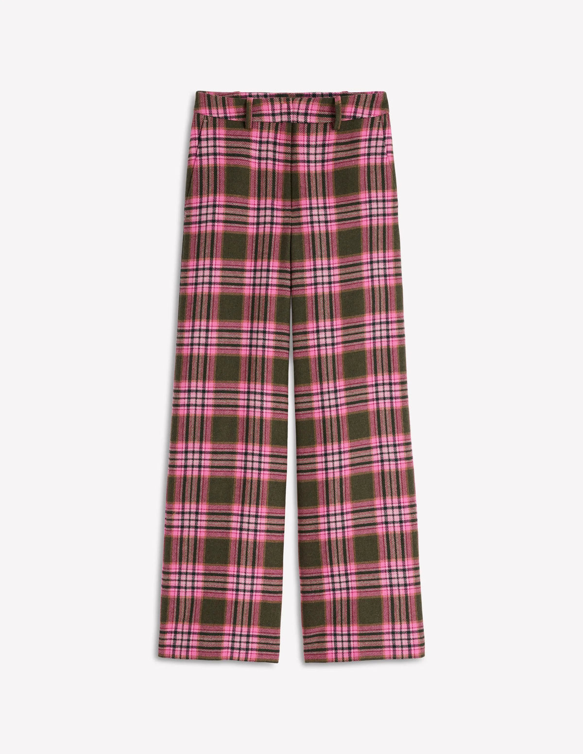 Belgravia Wool Blend Pants-Olive, Green and Pink Check