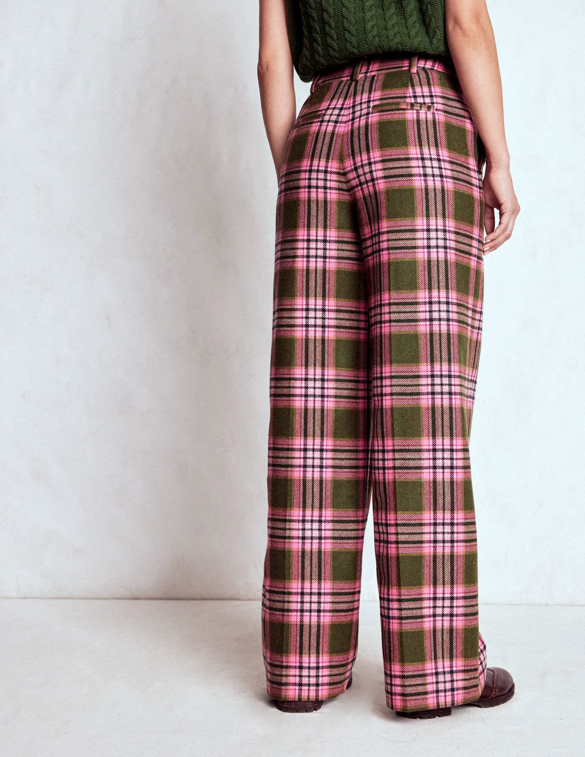 Belgravia Wool Blend Pants-Olive, Green and Pink Check
