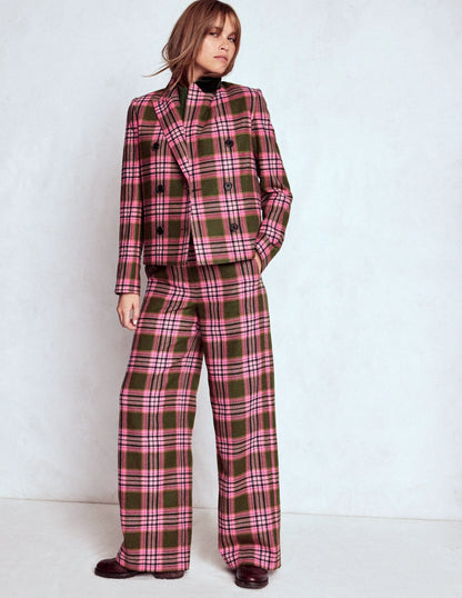 Belgravia Wool Blend Pants-Olive, Green and Pink Check