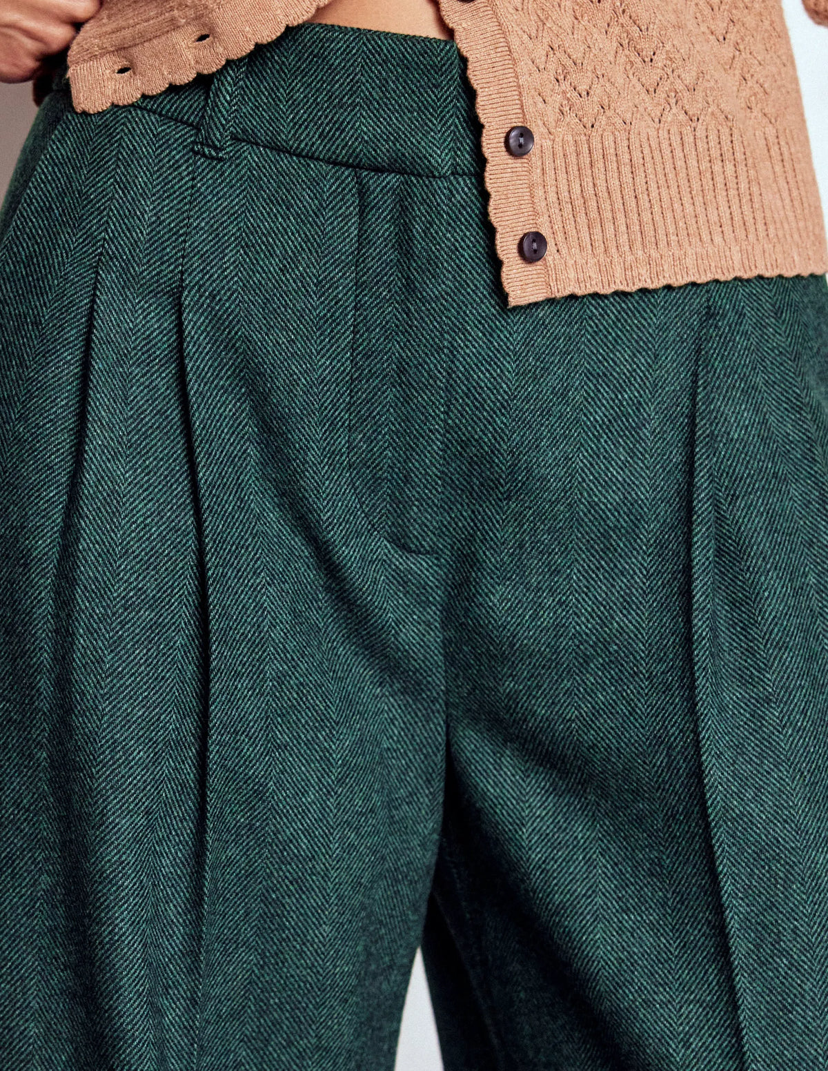 Kensington Tailored Pants-Green and Navy Herringbone