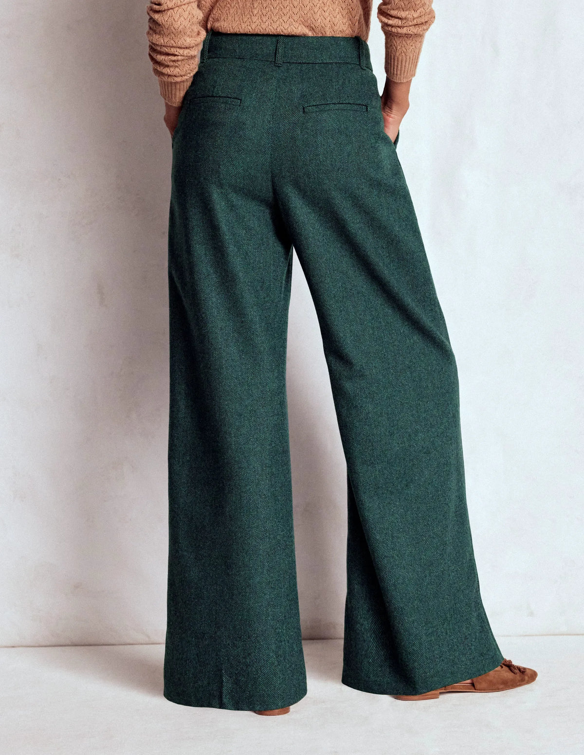 Kensington Tailored Pants-Green and Navy Herringbone