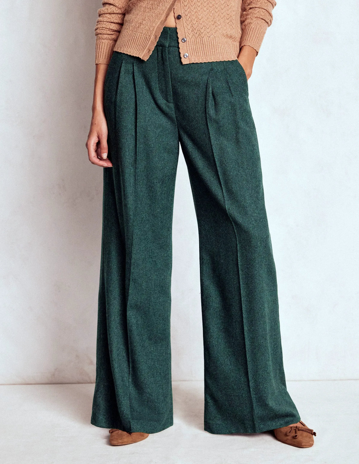 Kensington Tailored Pants-Green and Navy Herringbone