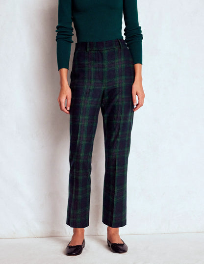 Canonbury Wool Blend Pants-Navy and Green Tonal Check