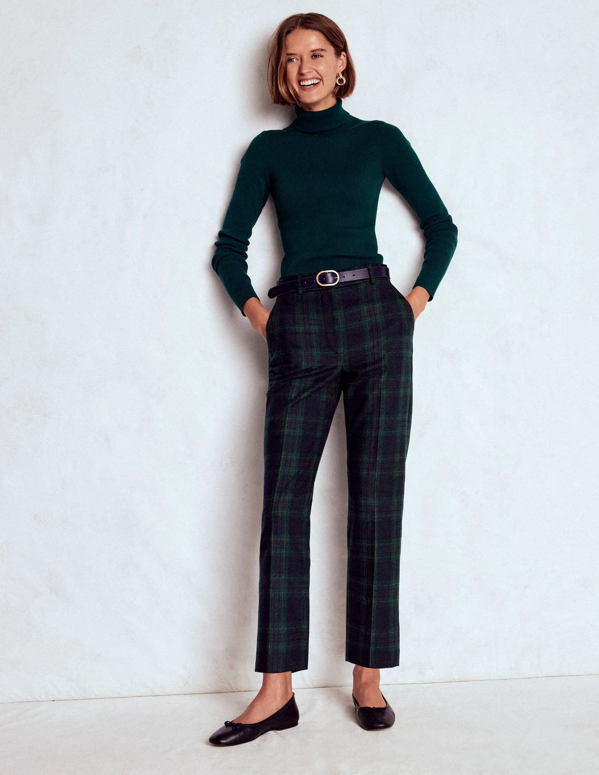 Canonbury Wool Blend Pants-Navy and Green Tonal Check