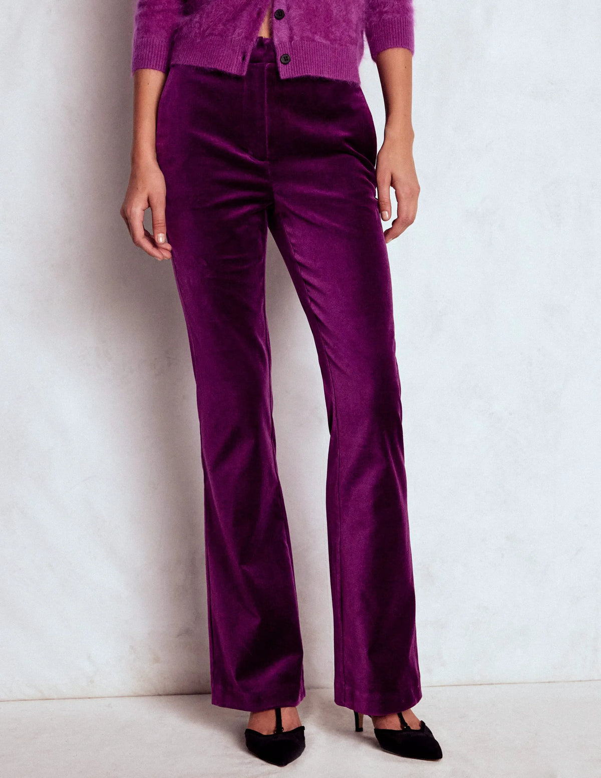 Fitted Velvet Flare Pants-Plum Jam