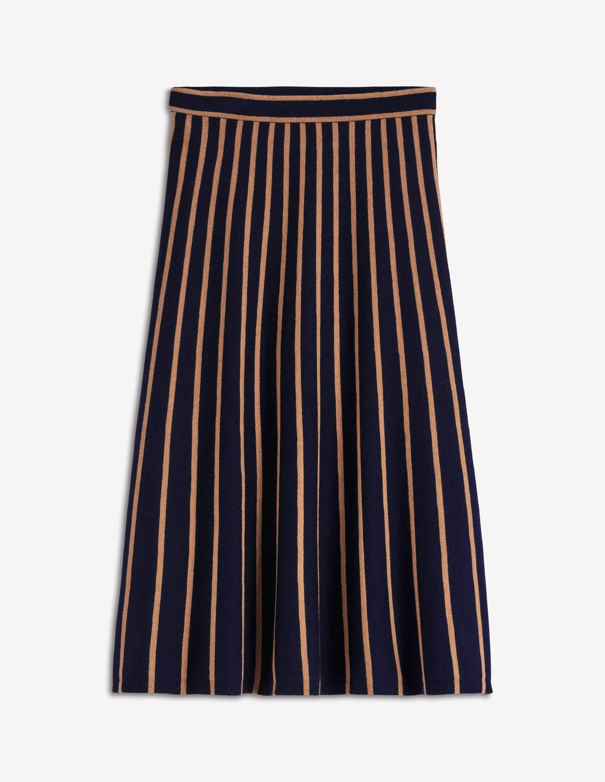 Liz Knitted Midi Skirt-Navy and Camel Stripe