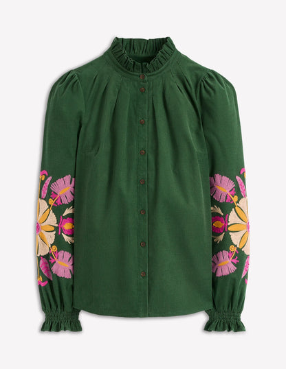 Lorna Cord Top-Hunter Green Embroidered