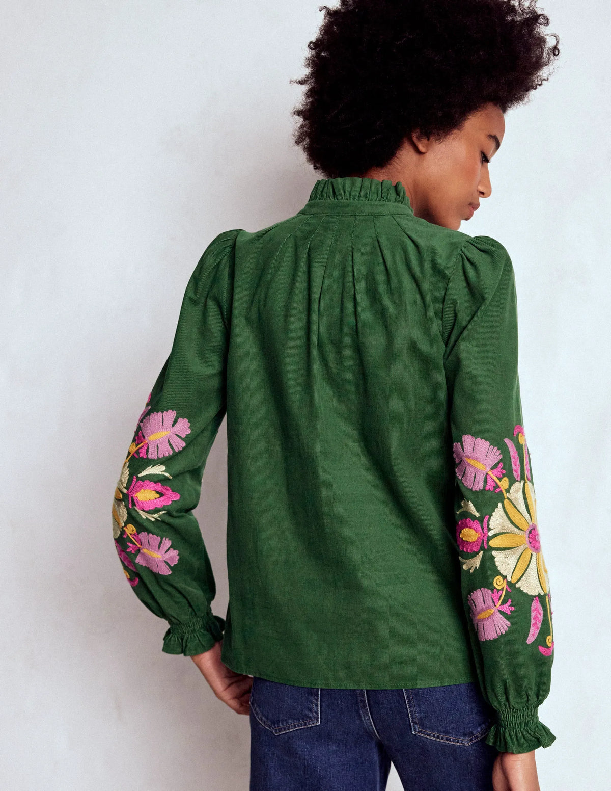 Lorna Cord Top-Hunter Green Embroidered