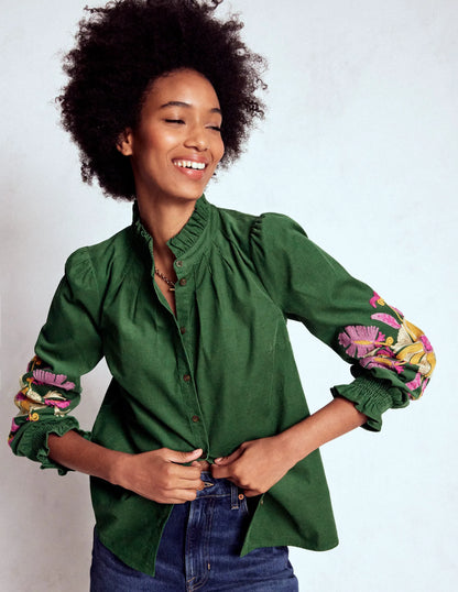 Lorna Cord Top-Hunter Green Embroidered