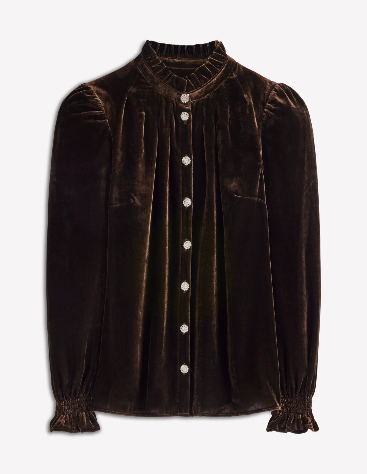 Lorna Pleat Neck Velvet Top-Espresso