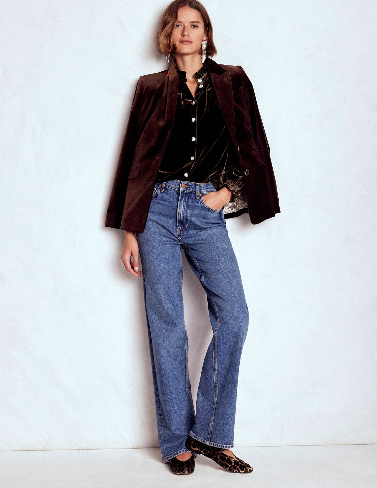 Lorna Pleat Neck Velvet Top-Espresso