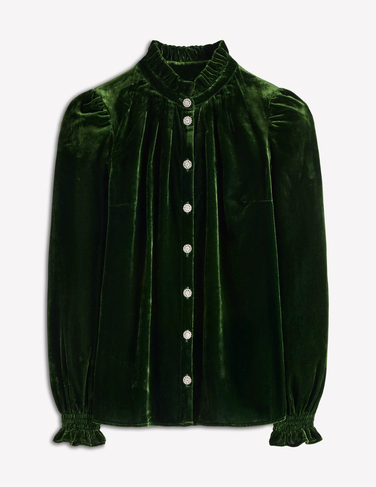 Lorna Pleat Neck Velvet Top-Green Fir