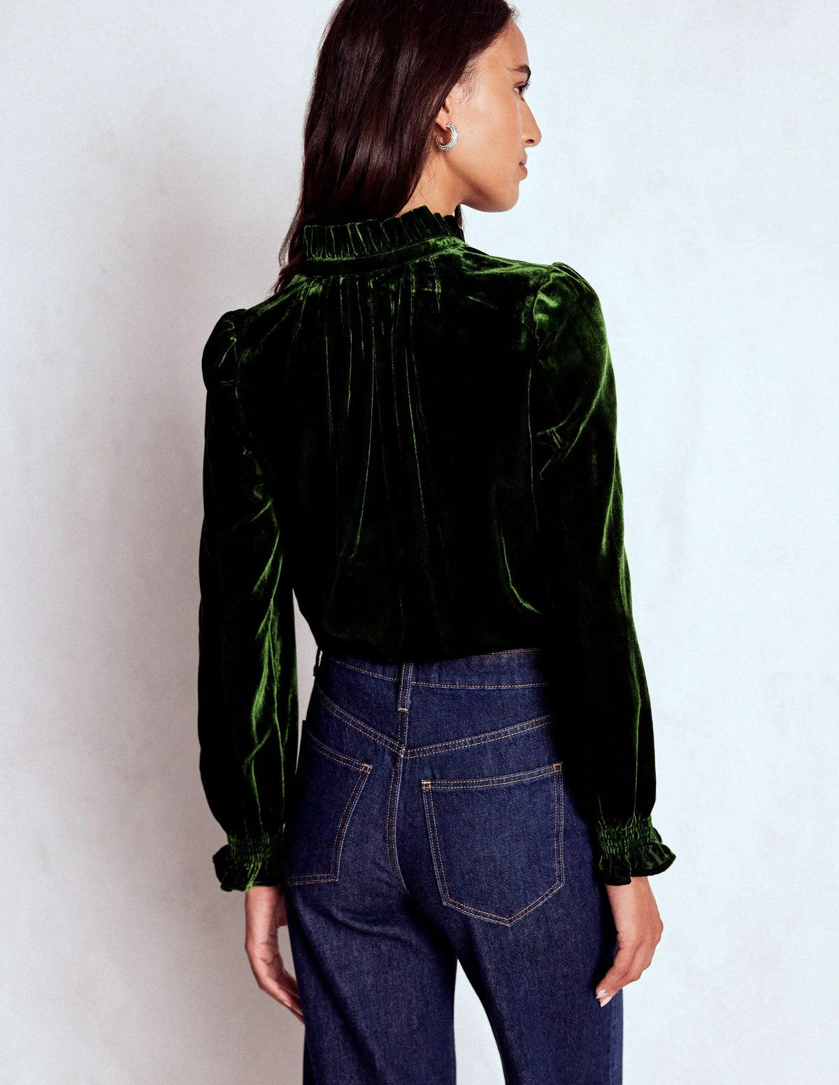 Lorna Pleat Neck Velvet Top-Green Fir
