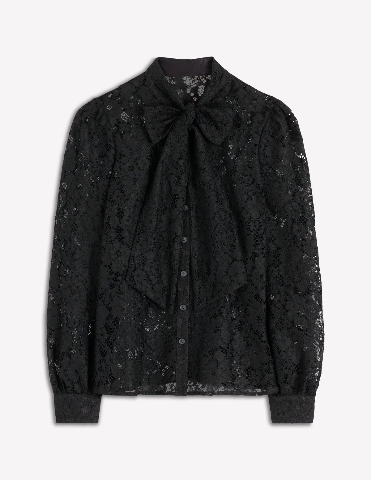 Lace Tie Neck Top-Black