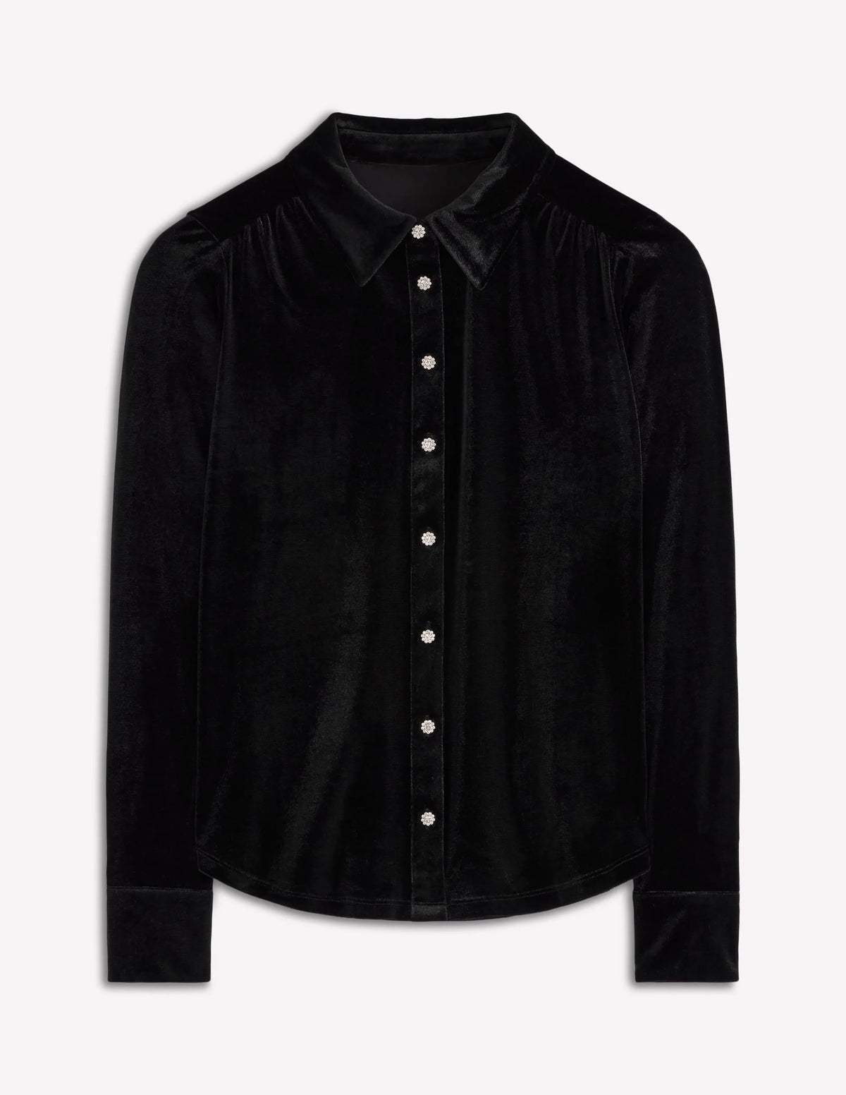 Jewel Button Velvet Shirt-Black