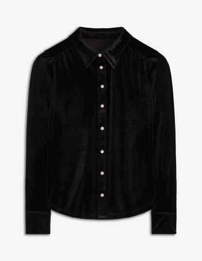 Jewel Button Velvet Shirt-Black