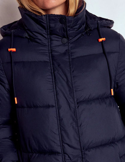 Longline Padded Coat-Navy