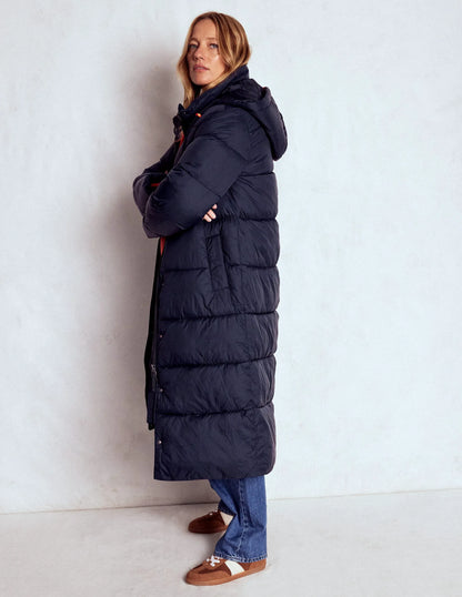 Longline Padded Coat-Navy