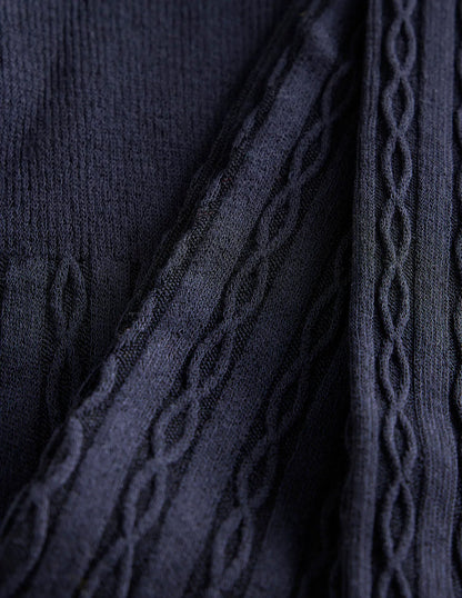 Cable Knit Tights-Navy