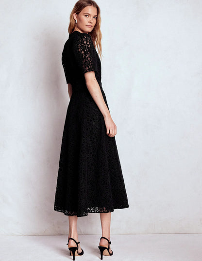 Kate Puff Sleeve Lace Dress-Black