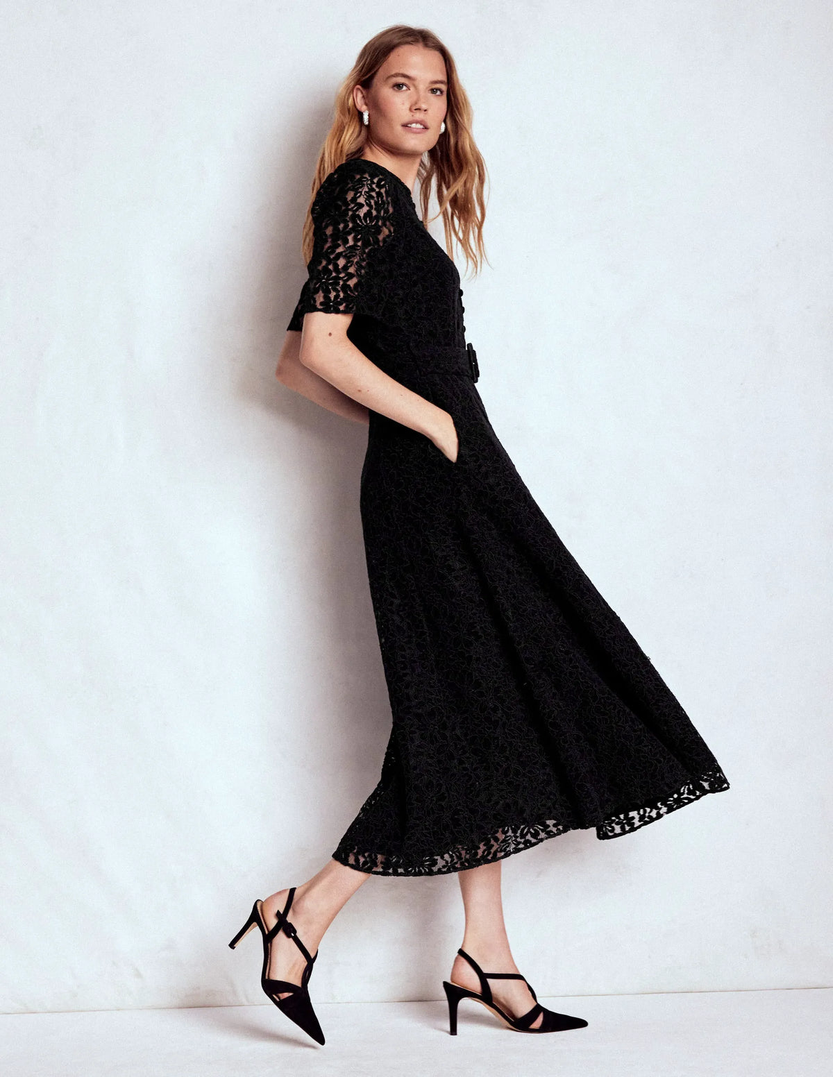 Kate Puff Sleeve Lace Dress-Black