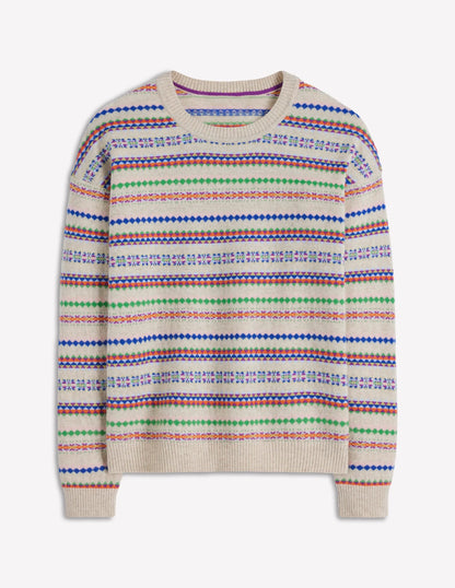 Lydia Cashmere Jumper-Oatmeal Melange Fair Isle