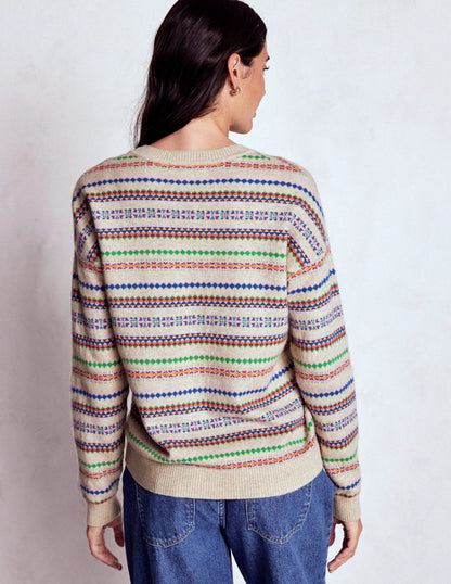 Lydia Cashmere Jumper-Oatmeal Melange Fair Isle