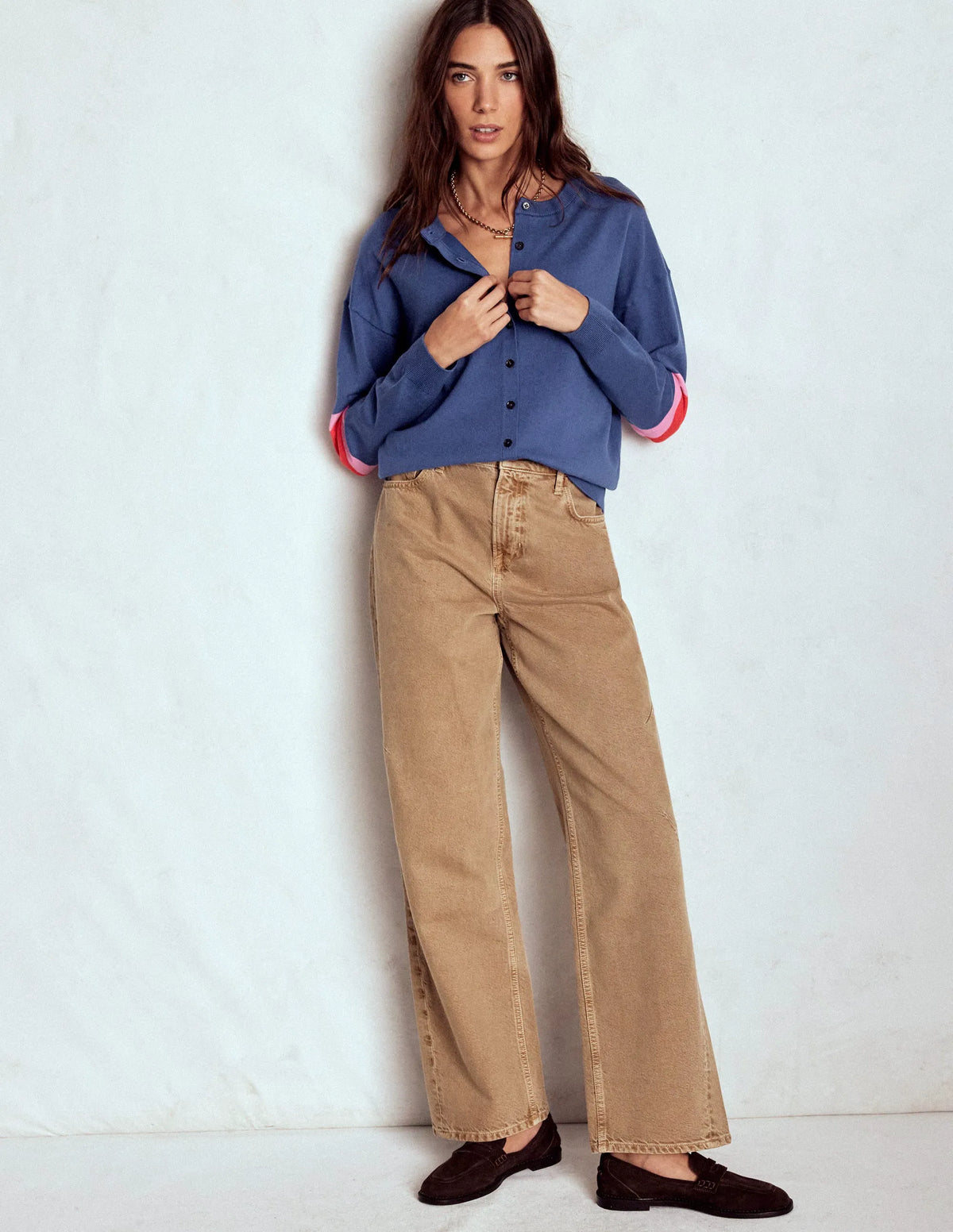 Lara Relaxed Cotton Cardigan-Denim Blue
