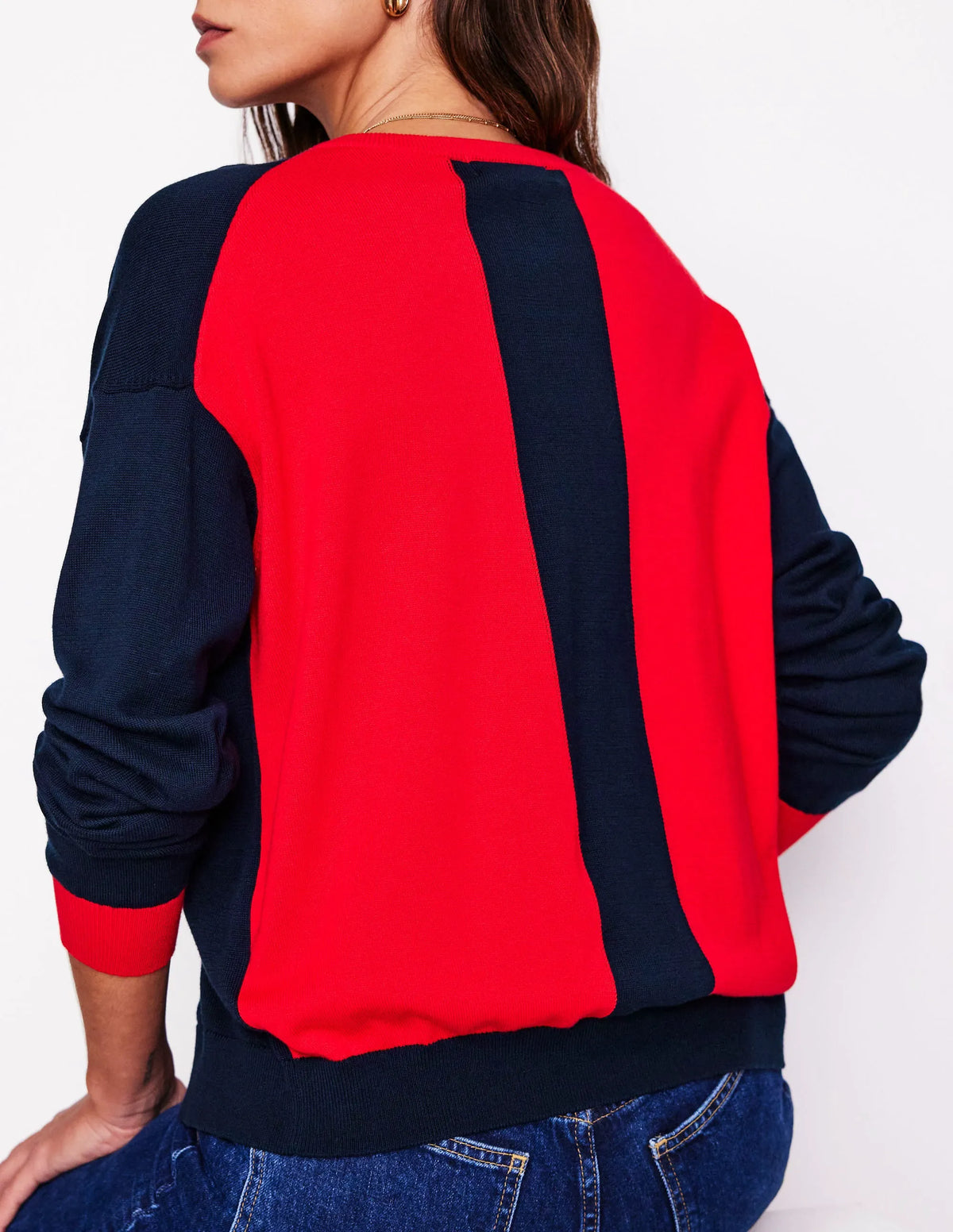 Lara Relaxed Cotton Cardigan-Navy, Poppy Red