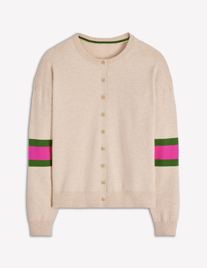 Lara Relaxed Cotton Cardigan-Oatmeal Melange