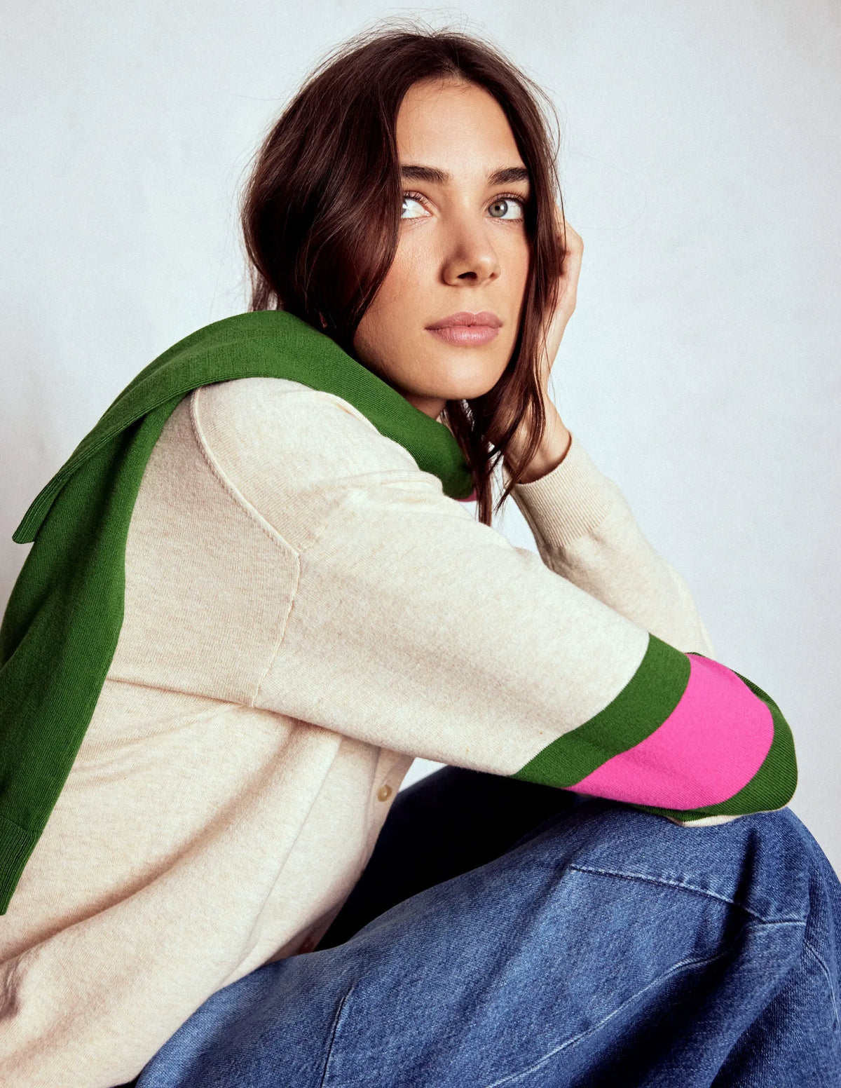Lara Relaxed Cotton Cardigan-Oatmeal Melange