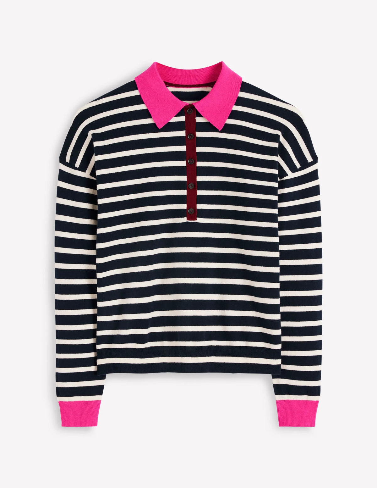 Lara Cotton Henley Jumper-Navy Stripe