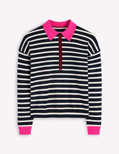 Lara Cotton Henley Jumper-Navy Stripe