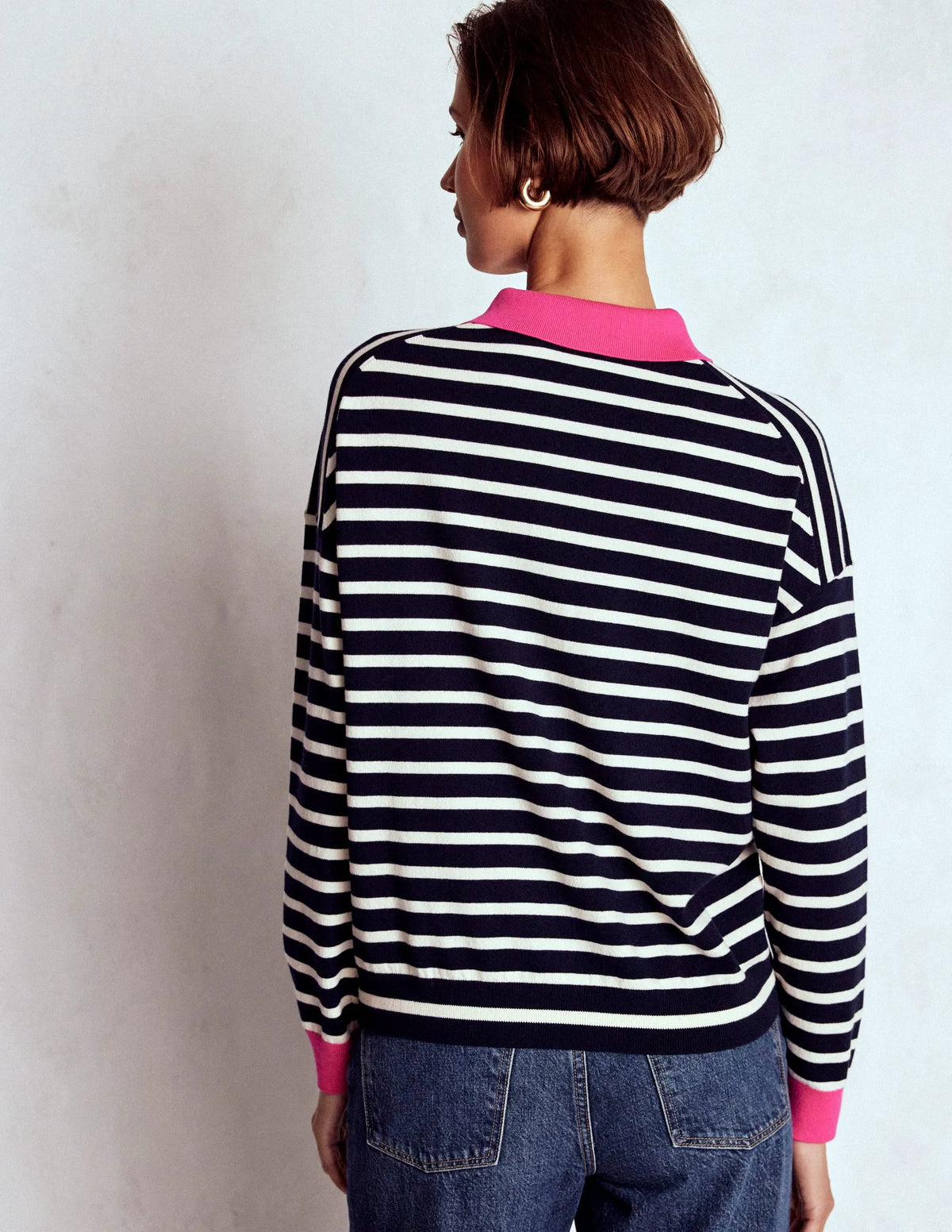 Lara Cotton Henley Jumper-Navy Stripe