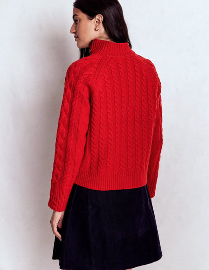 Amara Merino Cable Sweater-Carmine Red