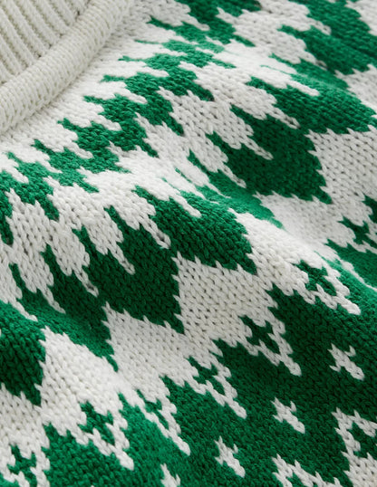 Bianca Cotton Ribbed Sweater-Warm Ivory Fair Isle