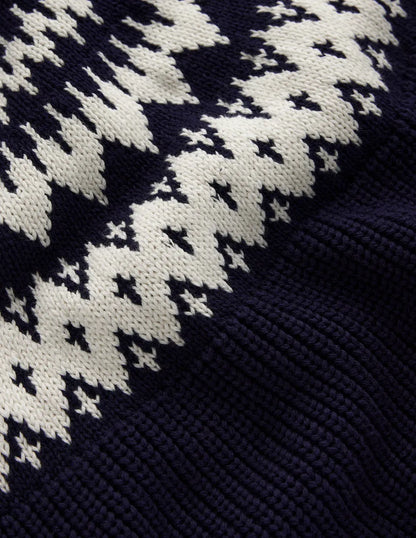 Bianca Cotton Ribbed Sweater-Navy Fair Isle