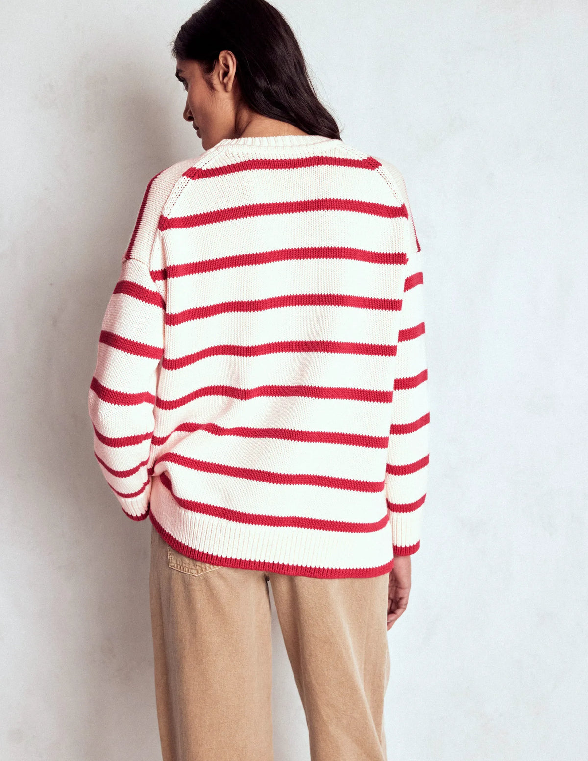 Lucy Oversized Cotton Jumper-Ivory, Red Stripe